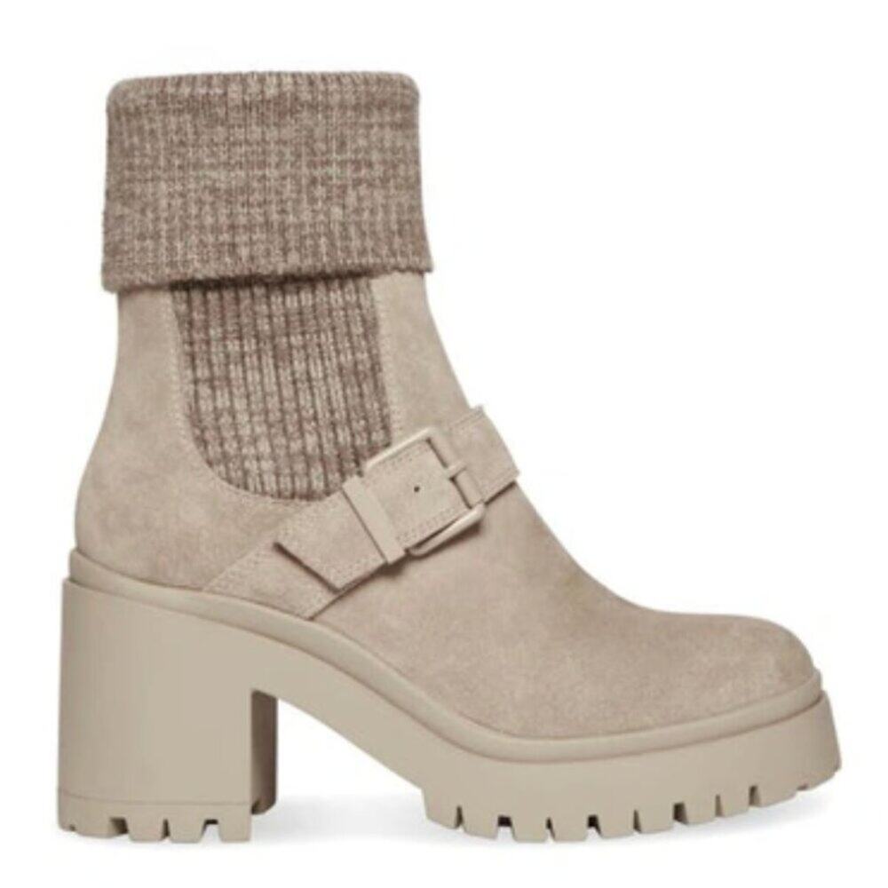 Blondo Remi Waterproof Stretch Knit Lug Bootie In Sand Suede Size 9 New